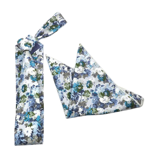 Argo Lilac, Blue and Green Floral Tie and Pocket Square Set