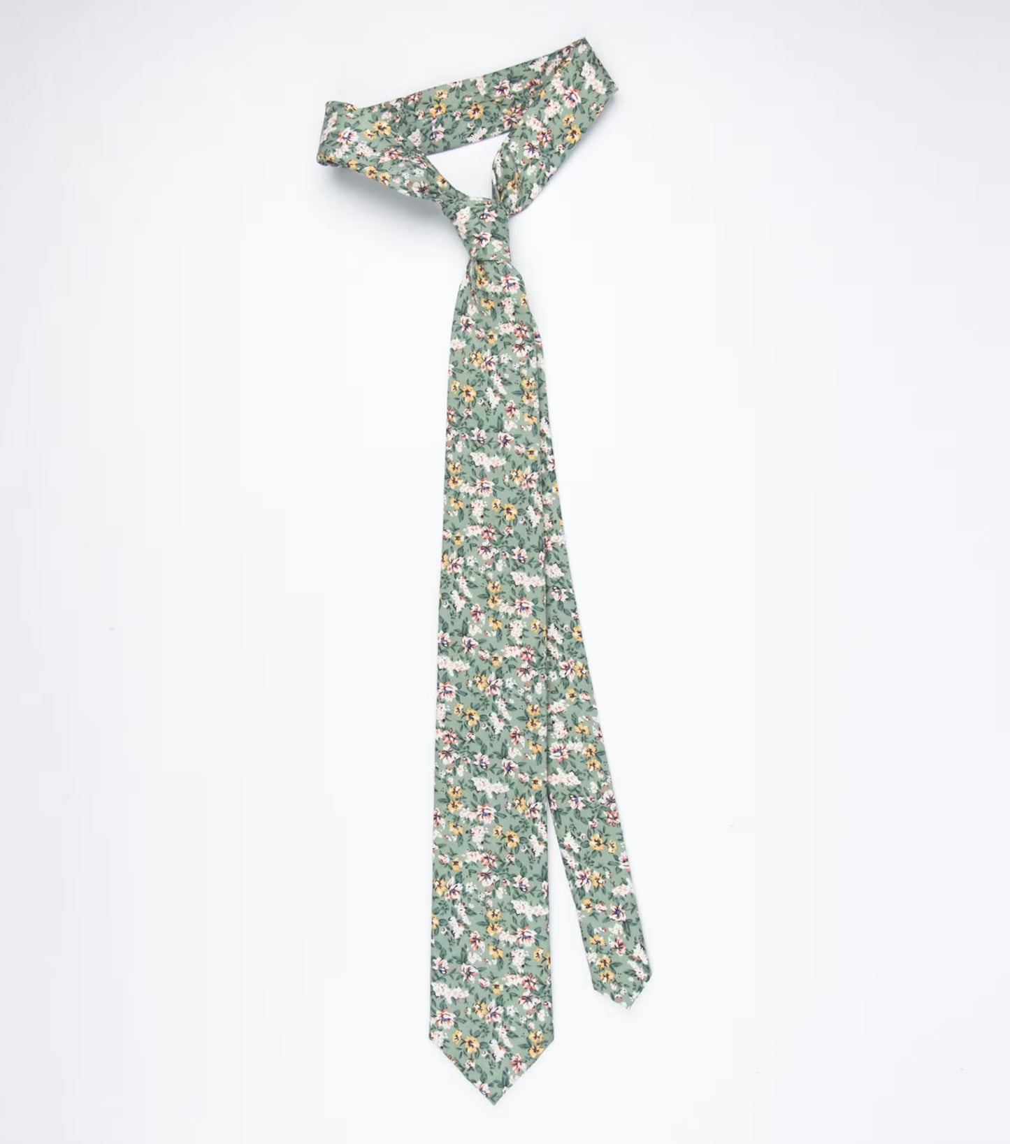 Isa Sage Green, Cream and Yellow Floral Tie and Pocket Square