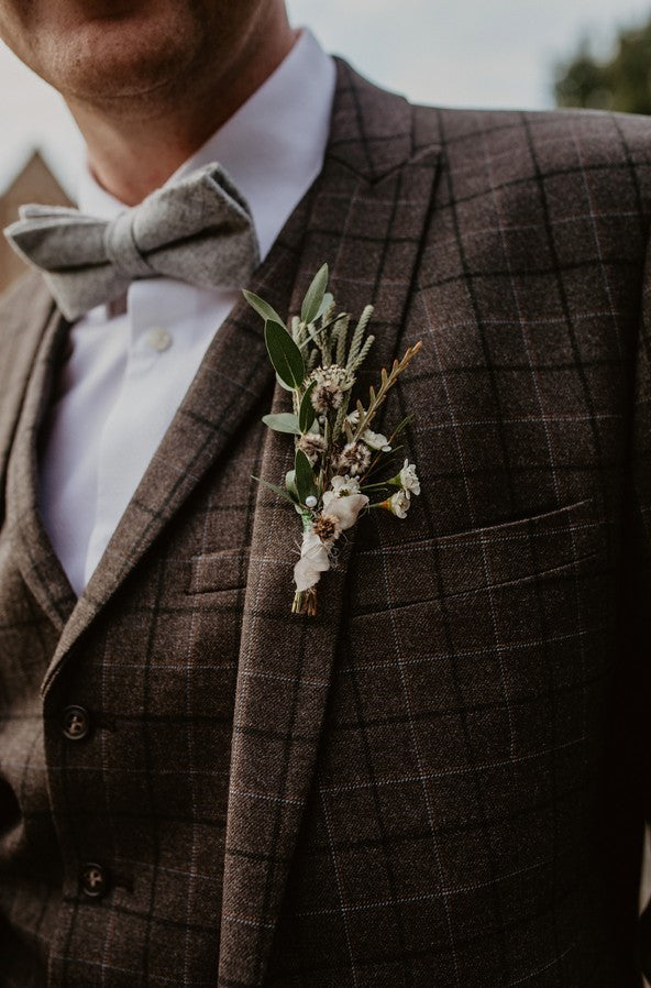 Amelia Grey Tweed Bow Tie & Pocket Square Set