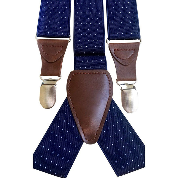 Carter Tweed Burgundy Red Adult Tie and Pocket Square with Navy Blue Polka Dot Braces Set