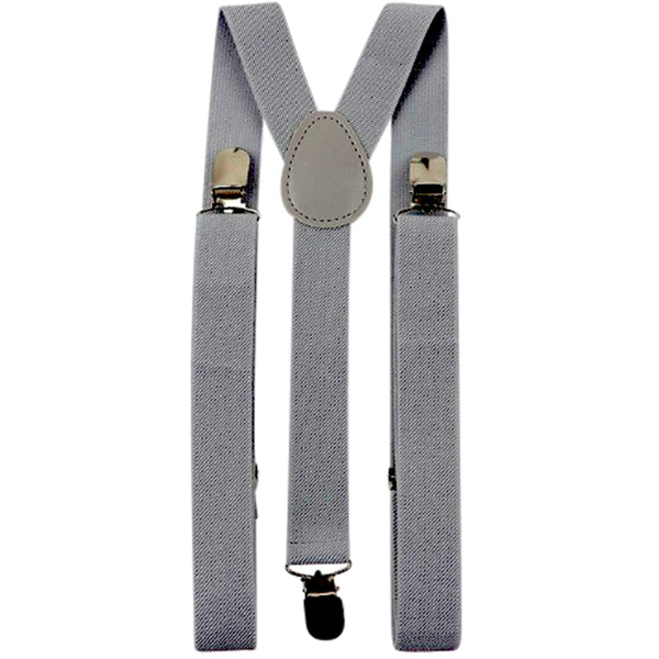 Laurie Light Grey Herringbone Adult Tweed Wool Tie and Pocket Square with Slate Grey Braces Set