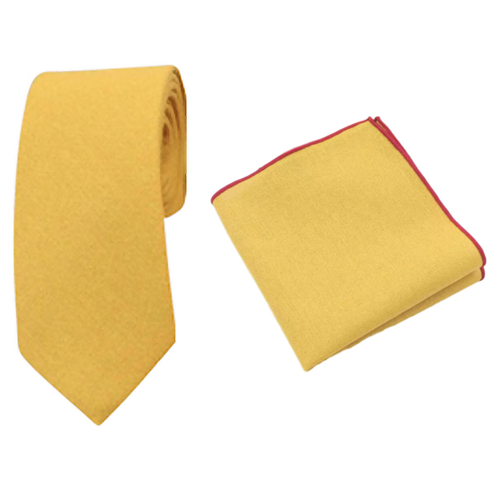 Alfie Mustard Yellow Cotton Tie and Pocket Square Set