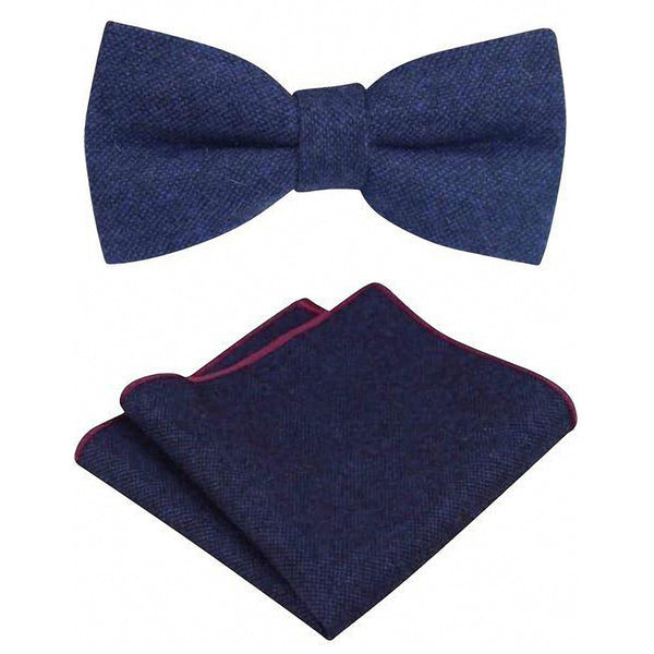 Arthur Navy Blue Adult Wool Bow Tie, Pocket Square and Navy Blue Polka Dot Braces Set