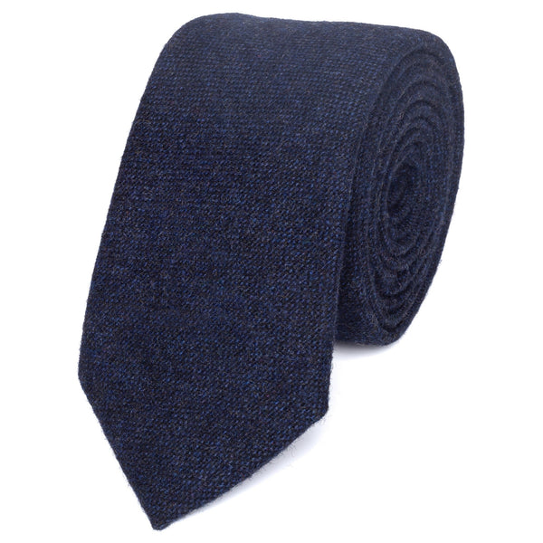 Arthur Navy Blue Wool Tie and Orange Floral Cotton Pocket Square Set