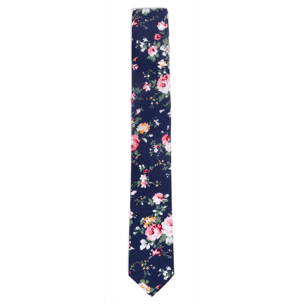 Blue Floral Cotton Skinny Tie
