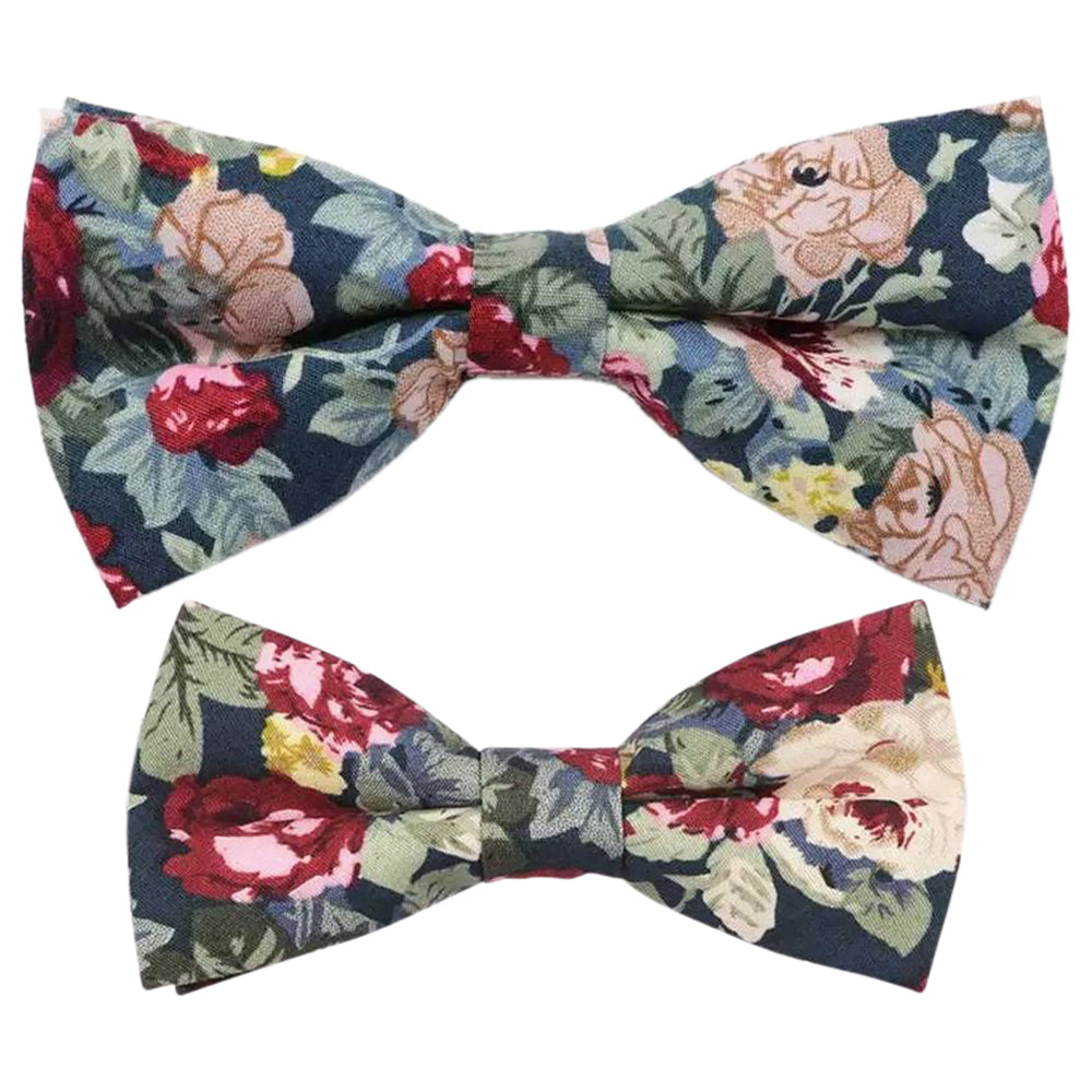 Bobby Blue Floral Adult & Child Cotton Bow Tie Matching Set