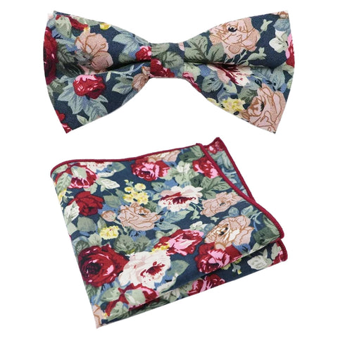 Bobby Blue Floral Cotton Bow Tie and Pocket Square Set