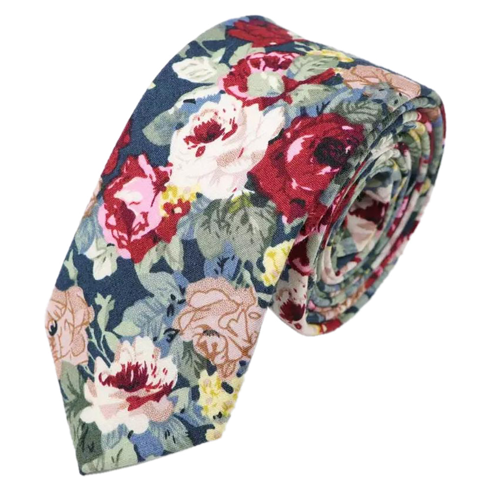 Bobby Blue Floral Cotton Tie and Pocket Square Set