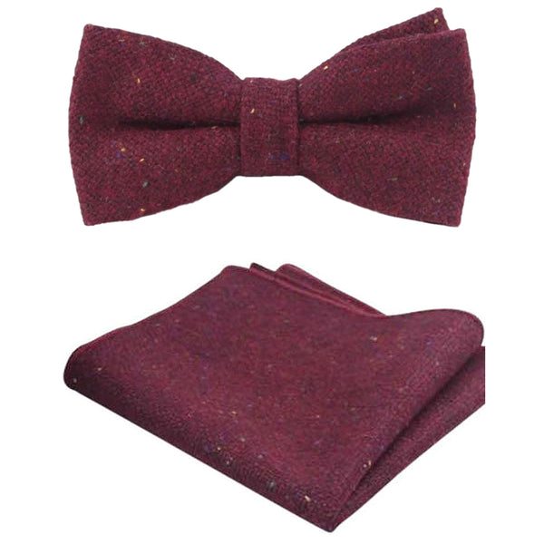 Carter Tweed Burgundy Red Bow Tie and Pocket Square Set