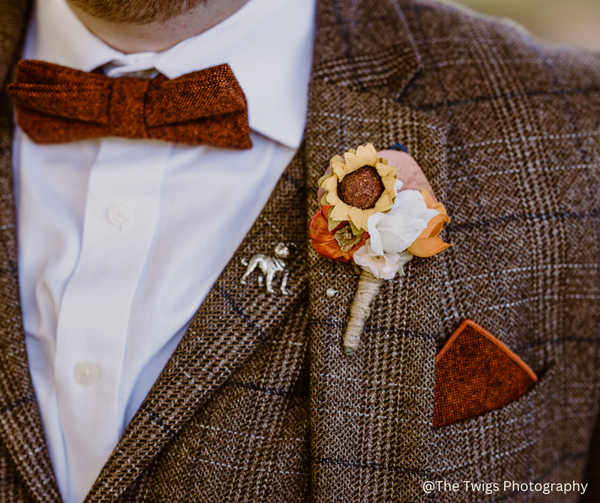 Charlie Rusty Copper Burnt Orange Tweed Bow Tie & Pocket Square Set