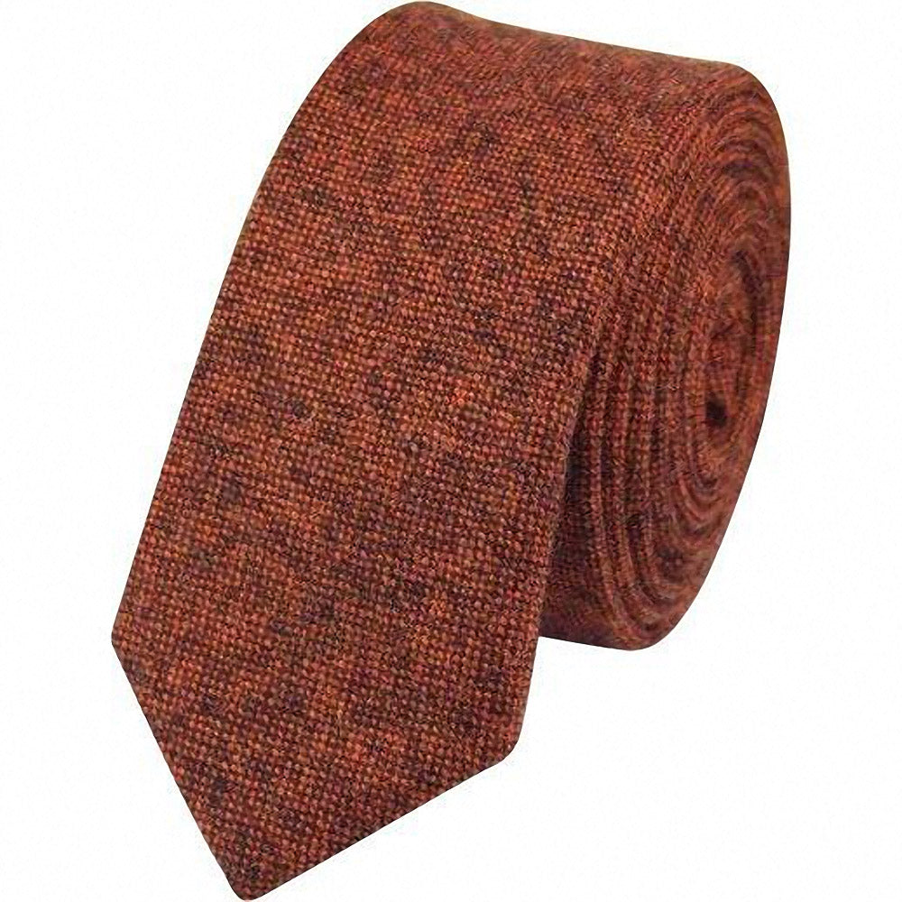 Charlie Rusty Burnt Orange Skinny Tweed Tie and Orange & Blue Plaid Tartan Pocket Square Set