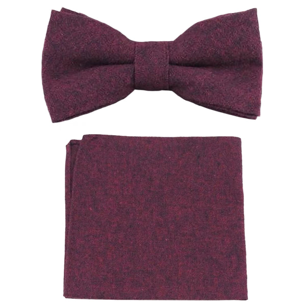 Emily Burgundy Red Bow Tie and Pocket Square Set