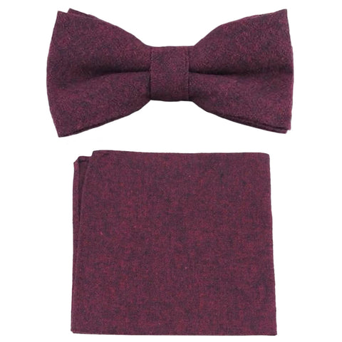 Emily Burgundy Red Bow Tie and Pocket Square Set