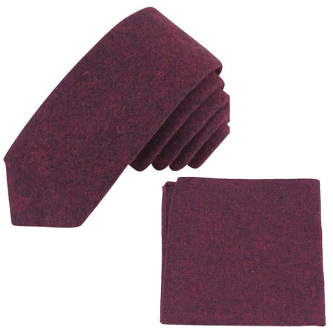 Emily Burgundy Red Skinny Tie and Pocket Square Set