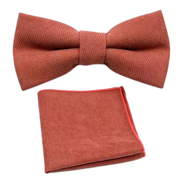 Grace Terracotta Cotton Blend Bow Tie and Pocket Square Set