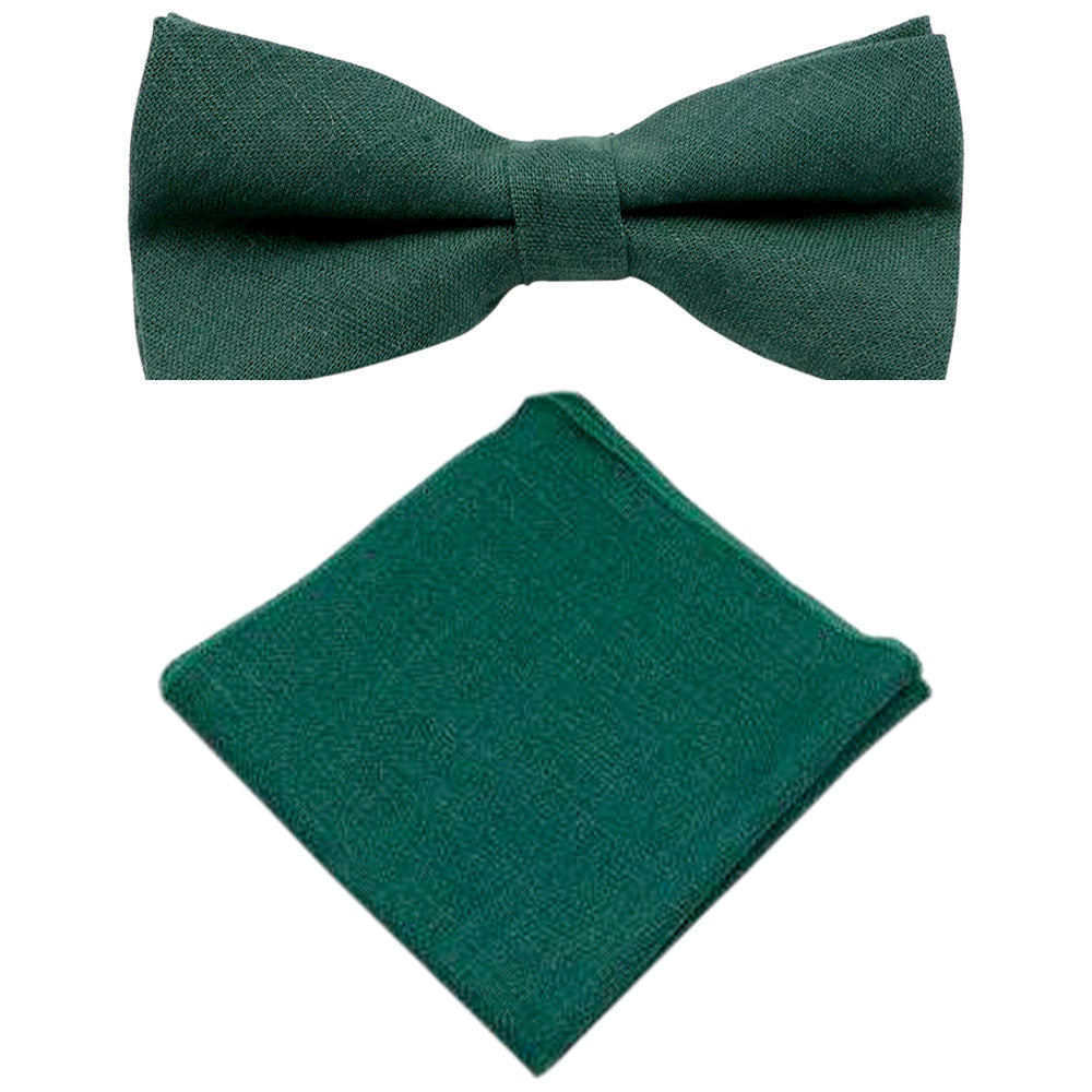 Gilbert Emerald Green Cotton Blend Bow Tie and Pocket Square Set