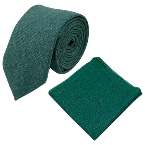 Gilbert Emerald Green Cotton Blend Tie and Pocket Square Set