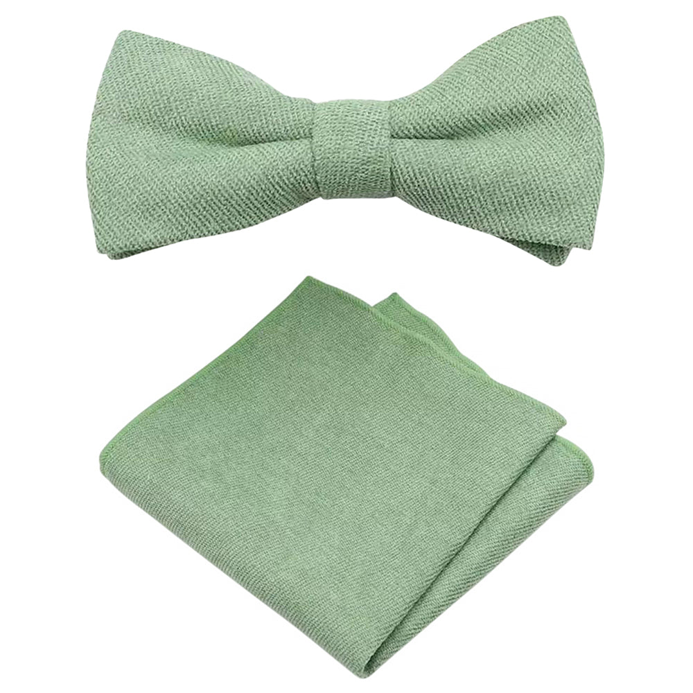 Harrison Sage Green Adult Cotton Bow Tie, Pocket Square and Navy Blue Polka Dot Braces Set