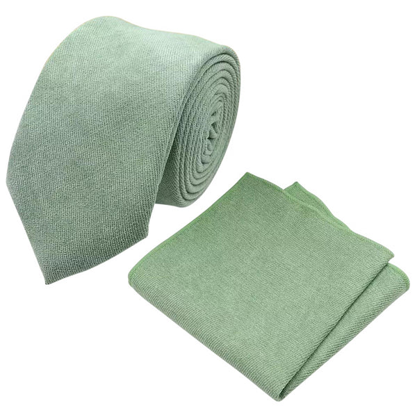 Harrison: Sage Green Cotton Blend Tie and Pocket Square with Slate Grey Adult Braces Set