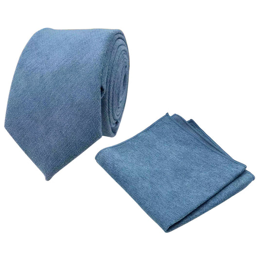 Hux Peacock Teal Blue Cotton Blend Tie and Pocket Square Set