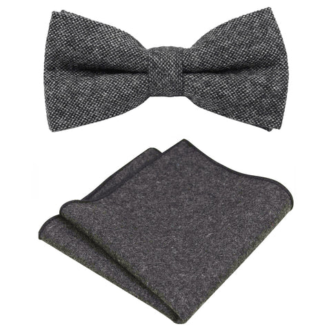 Jessica Charcoal Grey Tweed Bow Tie & Pocket Square Set