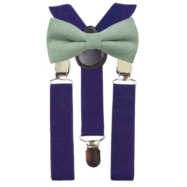 Harrison Boys Sage Green Cotton Bow Tie and Navy Braces