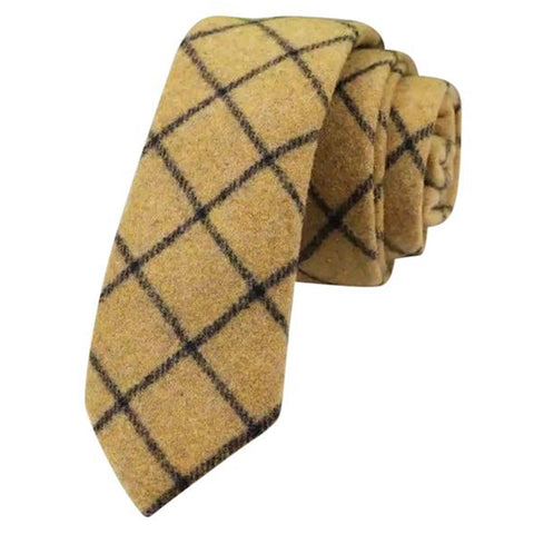 Luther Mustard Yellow Check Mens Tweed Tie