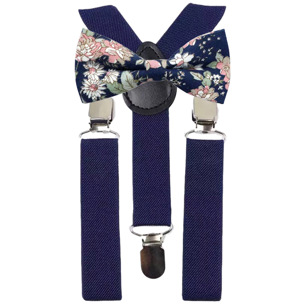 Margot Boys Blue & Pink Floral Bow Tie and Navy Braces