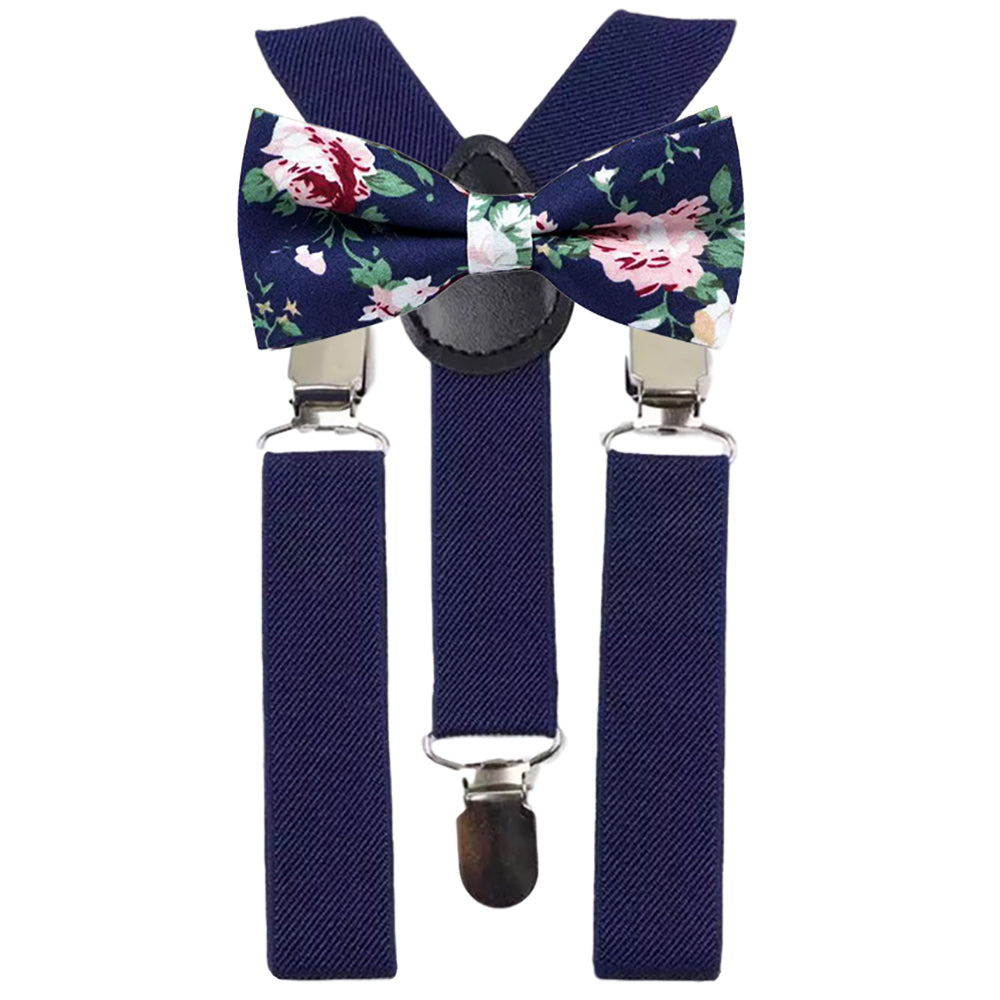 Boy's Blue Floral Bow Tie and Navy Braces