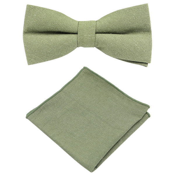 Neve Green Cotton Bow Tie and Pocket Square Set