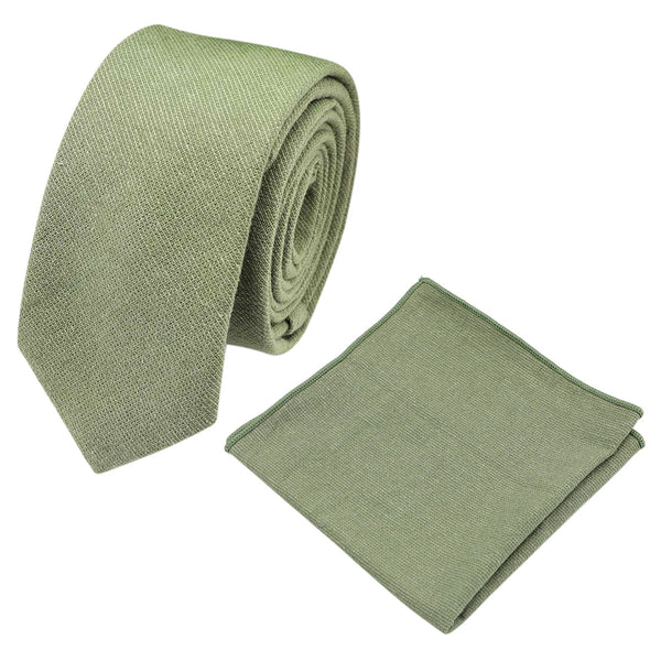Neve Green Skinny Cotton Tie and Pocket Square Set