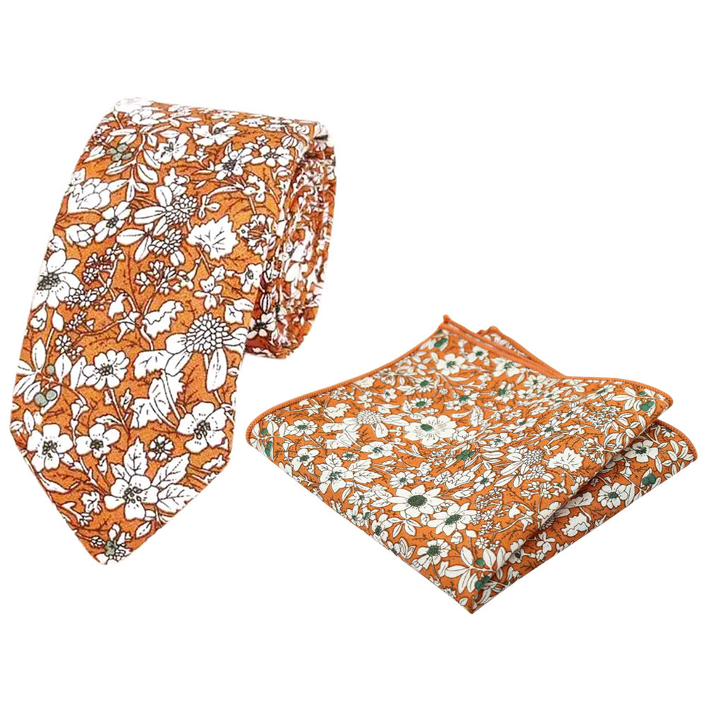 Nora Orange Floral Tie and Pocket Square Set