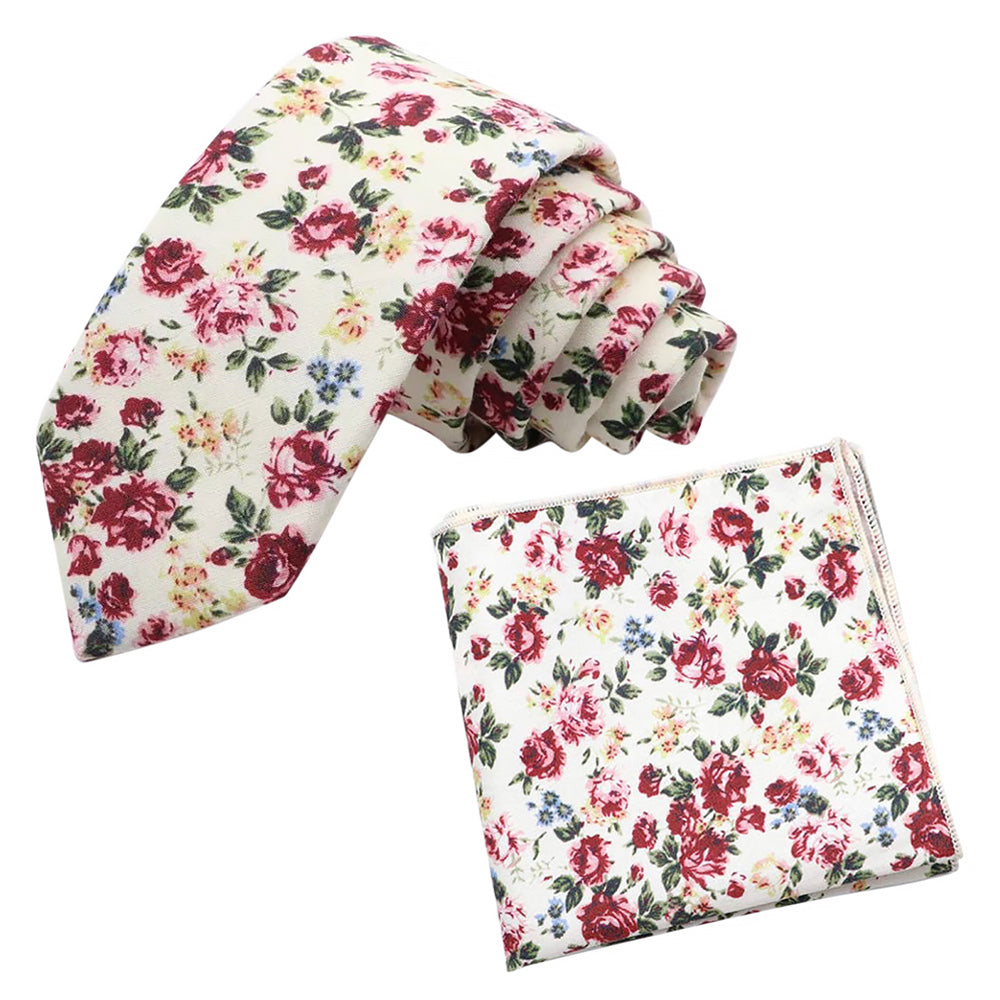 Hooper Cream & Pink Floral Tie and Pocket Square Set
