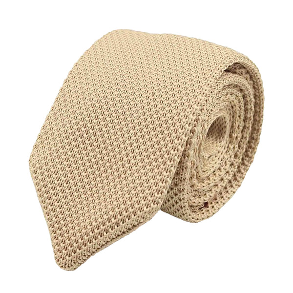 Matilda Waffle Knitted Wool Tie, Cream Pocket Square and Silver Tie Pin Set