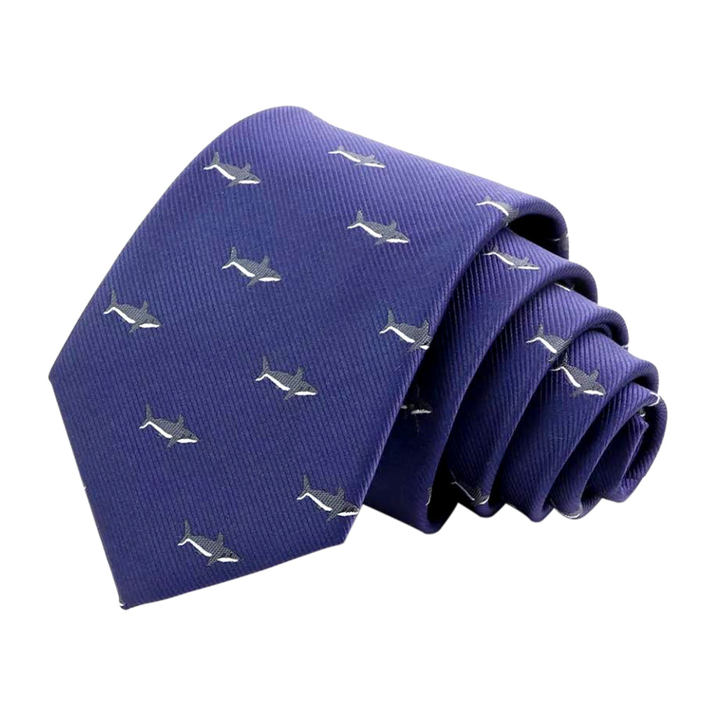 Classic Navy Blue Woven fish Print Tie