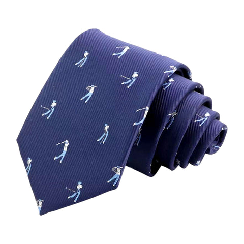 Classic Navy Blue Woven Swinging Golfer Print Tie
