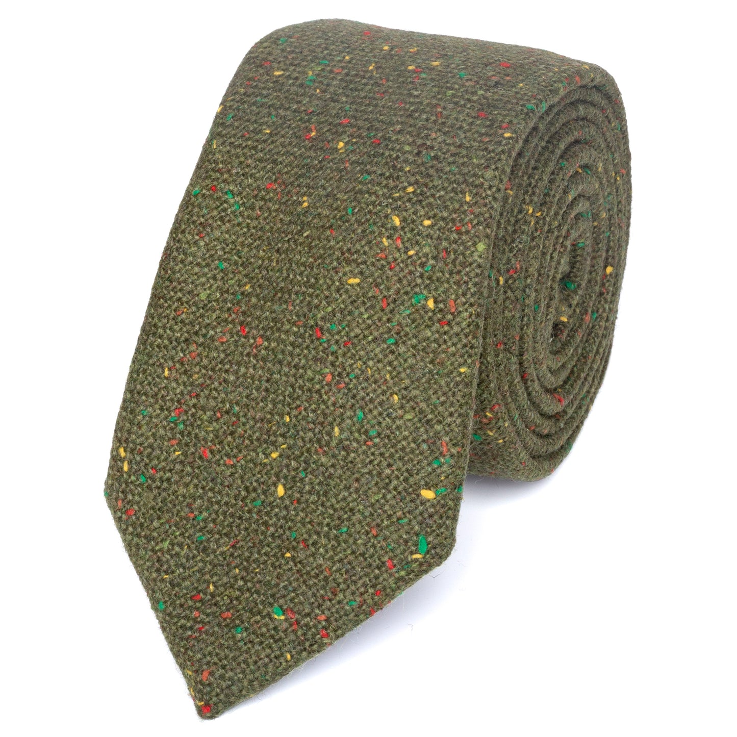 Olive Green Wool Tie and Cream Floral Cotton Pocket Square Set