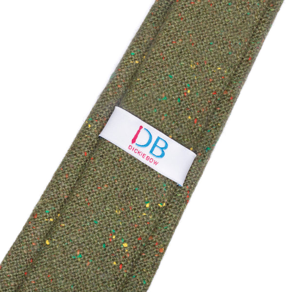 Olive Green Wool Tie and Cream Floral Cotton Pocket Square Set