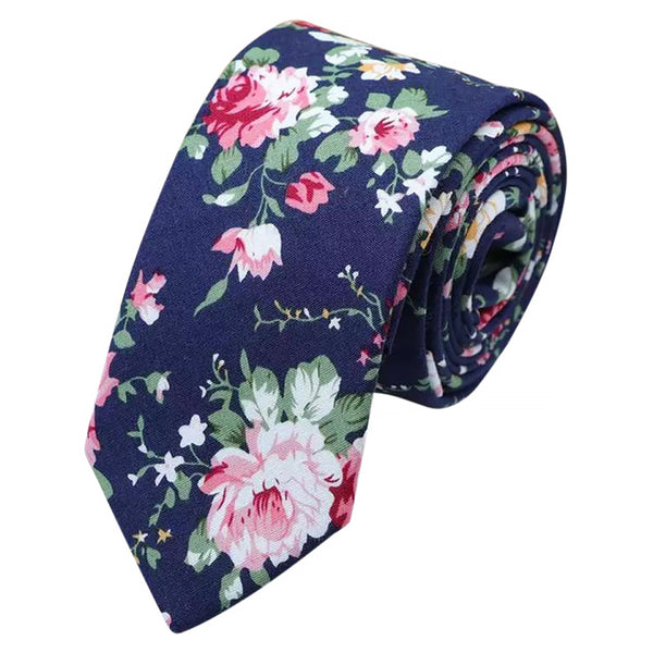 Millie Navy Blue Floral Tie and Pocket Square Set