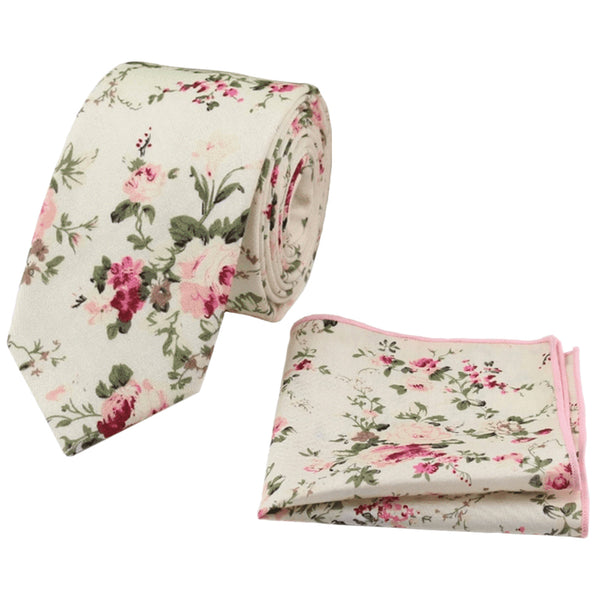 Olivia Cream Floral Tie and Pocket Square