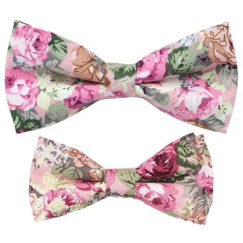 Penelope Pink Floral Adult & Child Cotton Bow Tie Matching Set