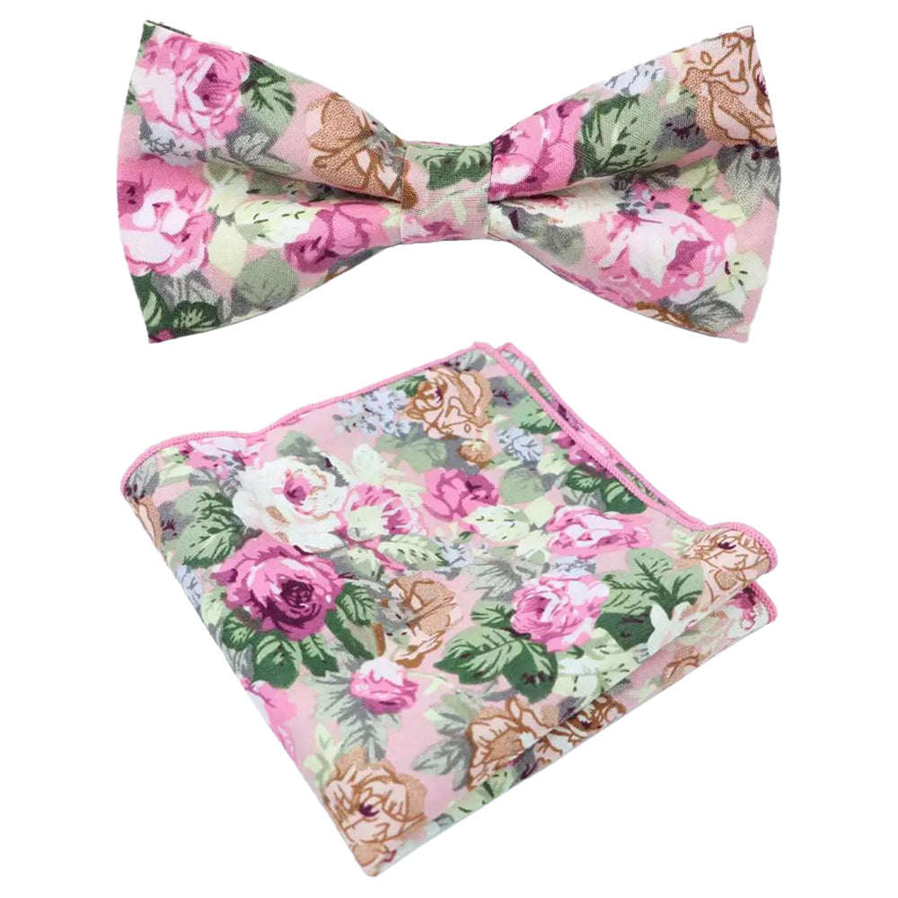 Penelope Pink Floral Bow Tie and Pocket Square Set