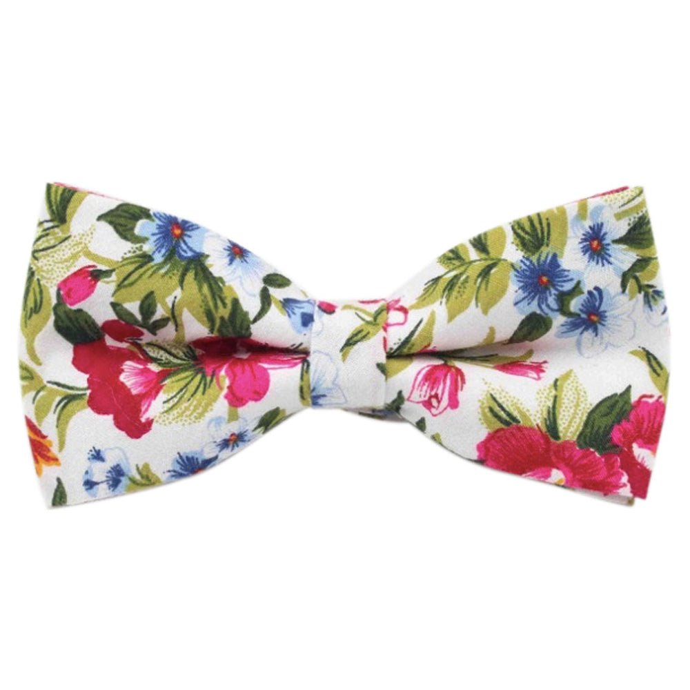 Reya White Red & Green Floral Cotton Bow Tie