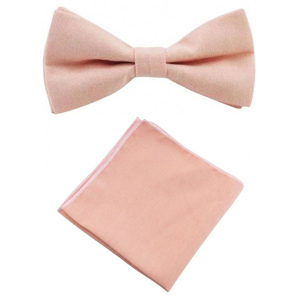 Romeo Blush Pink Adult Cotton Bow Tie, Pocket Square and Navy Blue Polka Dot Braces Set