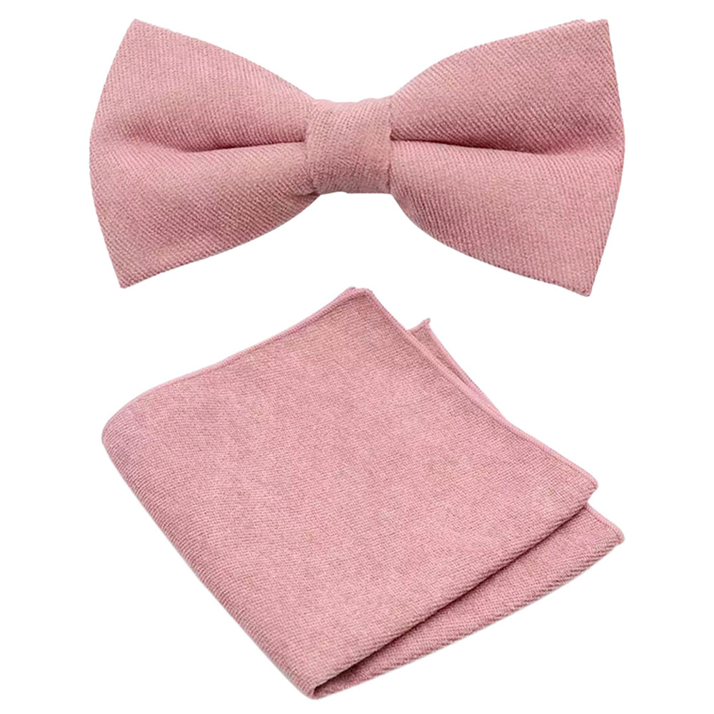 Rose Dusty Rose Pink Cotton Bow Tie and Pocket Square Set