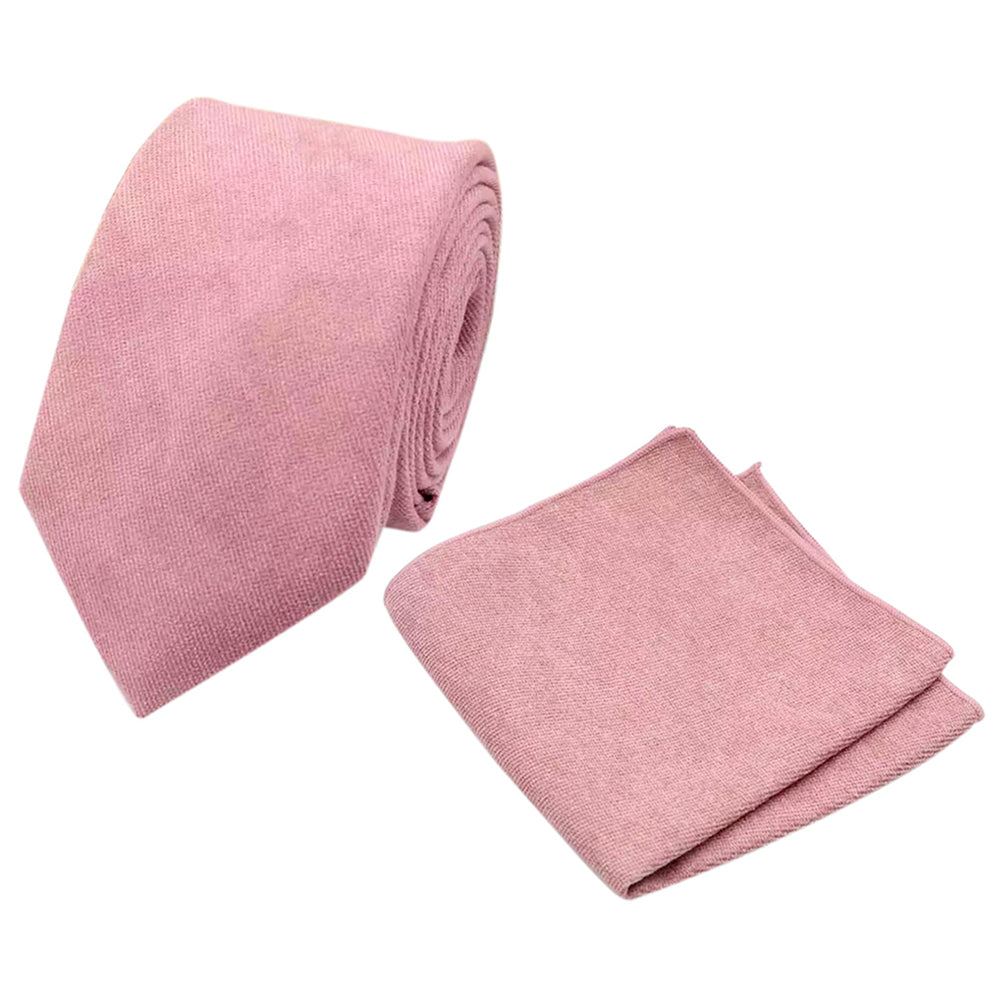 Rose Dusty Pink Cotton Tie, Pocket Square and Beige Braces Set