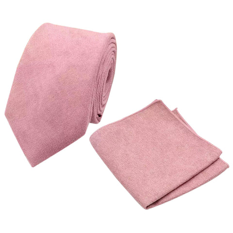 Rose Dusty Cinnamon Rose Pink Cotton Tie and Pocket Square Set