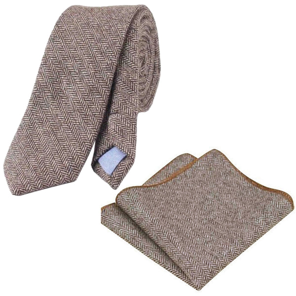 Stanley Brown Skinny Tweed Tie & Pocket Square Set