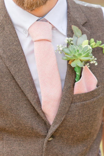 Tallulah Dusty Pink Adult Tweed Wool Tie and Pocket Square with Slate Grey Braces Set