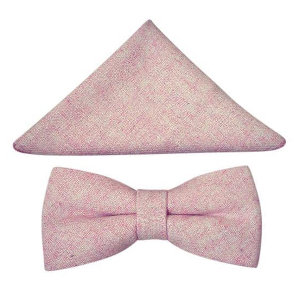 Tallulah Dusty Pink Adult Wool Bow Tie, Pocket Square and Navy Blue Polka Dot Braces Set
